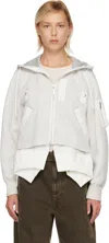 Sacai Gray & White Sponge Sweat & Nylon Twill Hoodie In White