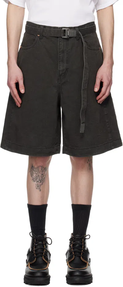 Sacai Gray Belted Denim Shorts In 301 Gray