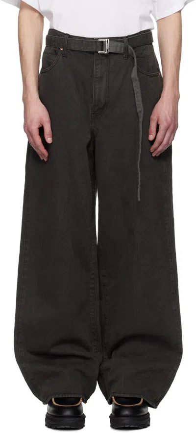 Sacai Gray Belted Jeans In 301 Gray