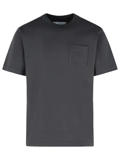 Sacai Cotton Crew Neck T-shirt With Chest Pocket In Gray
