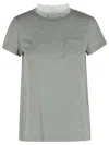 Sacai Cotton T-shirt With Pleated Back And Chest Pocket In Gray