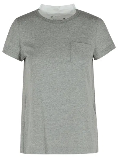 SACAI GRAY COTTON T-SHIRT