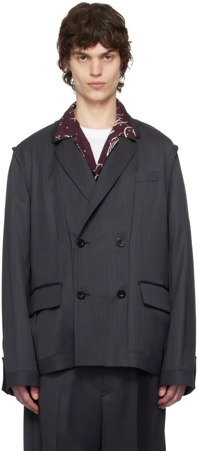 Sacai Gray Doeskin Blazer In 001 Black