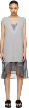 Sacai Gray Layered Midi Dress In 301 Gray