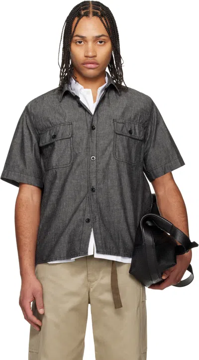 Sacai Lightweight Short-sleeved Denim Shirt In Gray