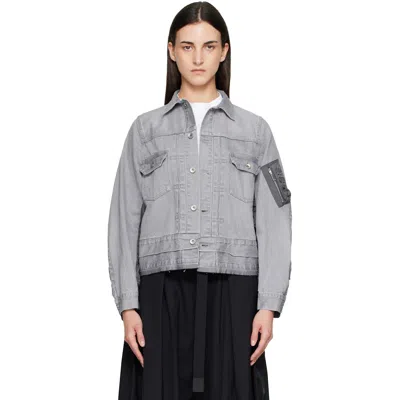 Sacai Gray Nylon Twill X Denim Jacket