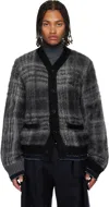 Sacai Gray Plaid Mohair Knit Cardigan In Black
