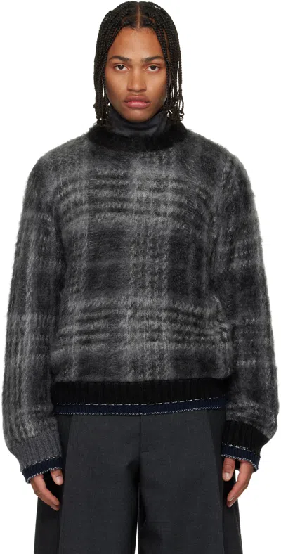 Sacai Gray Plaid Mohair Knit Sweater In Multi