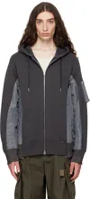 Sacai Mens C Gray X C Gray Contrast-panel Woven Hoody In Black