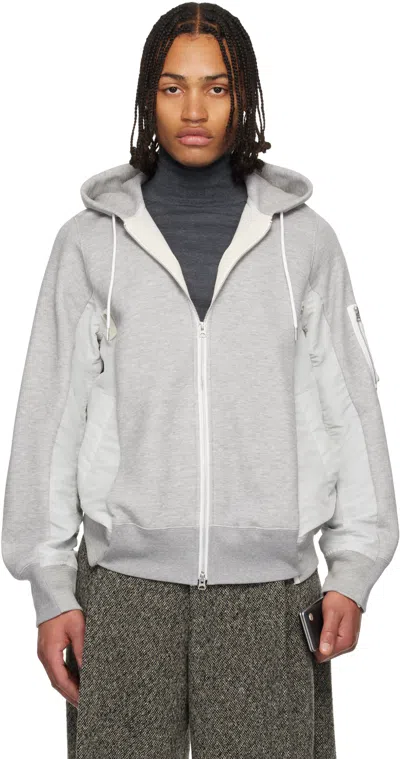 Sacai Gray Sponge Sweat & Nylon Twill Hoodie