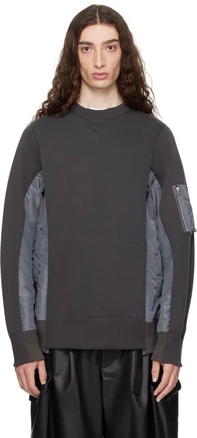 Sacai Gray Sponge Sweat & Nylon Twill Sweatshirt