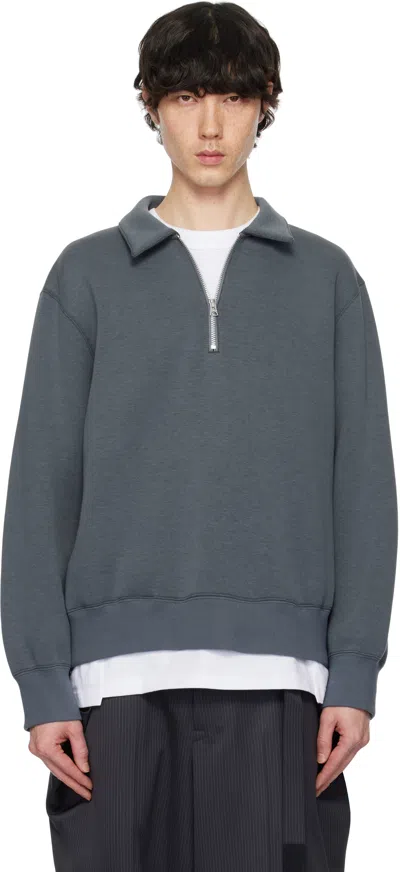 Sacai Gray Sponge Sweat Polo In 375 Blue Gray