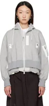 Sacai Gray Sponge Sweat X Nylon Twill Hoodie