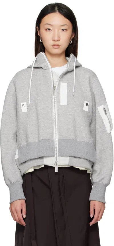 Sacai Gray Sponge Sweat X Nylon Twill Hoodie