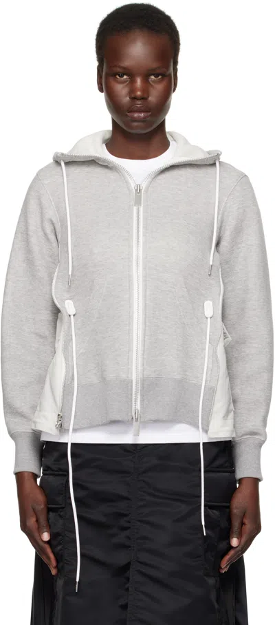 Sacai Gray Sponge Sweat X Nylon Twill Hoodie In 381 L/gray*l/gray