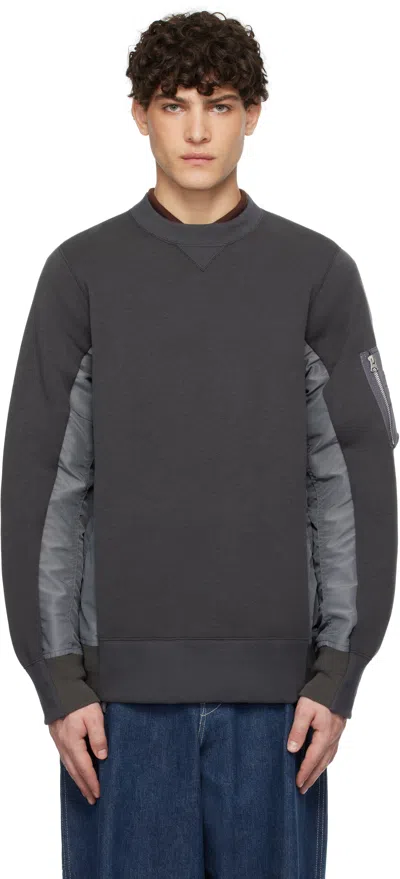Sacai Gray Sponge Sweat X Nylon Twill Pullover Sweatshirt In 339 C/grayxc/gray