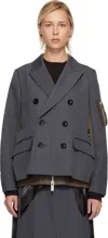 Sacai Grey Wool Blend Jacket In Gray