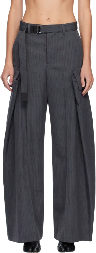 Sacai Stripe Doeskin Trousers In Blue