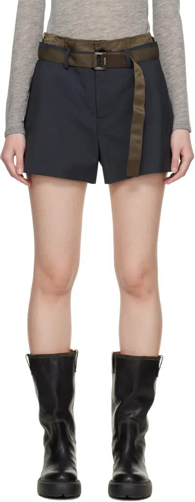 Sacai Gray Suiting & Nylon Twill Shorts In Black
