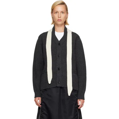 Sacai Gray Wool Knit Cardigan In 304 Gray×off White