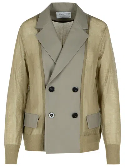 SACAI SACAI GREEN COTTON BLEND BLAZER