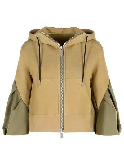 Sacai Green Cotton Blend Sweatshirt In Beige