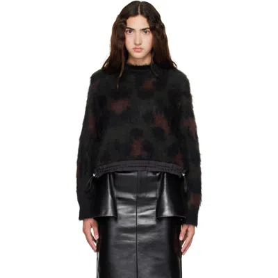 Sacai Green Leopard Mohair Knit Pullover Sweater In Black