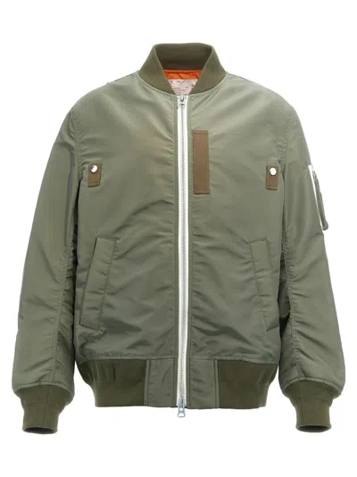 SACAI GREEN NYLON BOMBER JACKET