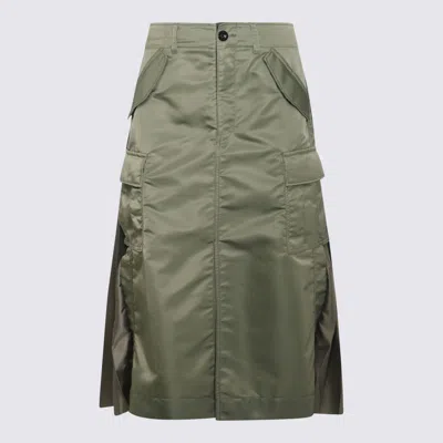 Sacai Pleated Gathered Midi Skirt In Green