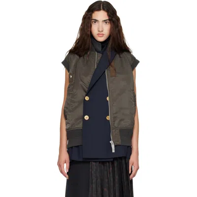 Sacai Green Nylon Twill X Suiting Vest In Blue