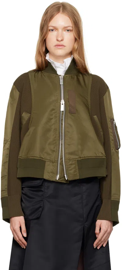 Sacai Green Paneled Bomber Jacket In 826 Olive