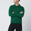 Sacai Wool Sweater With Polo Collar And Ribbed Cuffs In Green