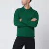 Sacai Wool Sweater With Polo Collar And Ribbed Cuffs In Green