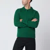 Sacai Wool Sweater With Polo Collar And Ribbed Cuffs In Green