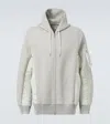 Sacai Cotton Jersey And Technical Twill Hoodie In Grey