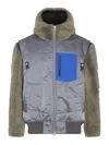 Sacai Bomber Jacket With Teddy Hood And Sleeves In Grey
