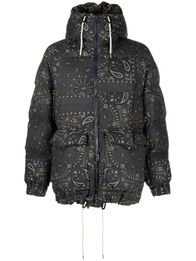 Sacai Bandana-print Padded Jacket In Grey
