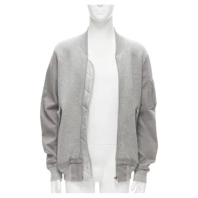 Pre-owned Sacai Grey Jersey Contrast Sleeves Casual Bomber Jacket Jp2 M In Gray