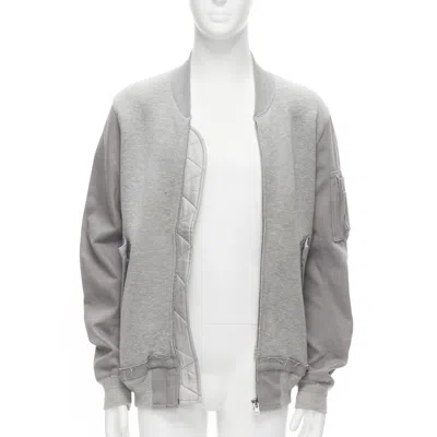 Pre-owned Sacai Grey Jersey Contrast Sleeves Casual Bomber Jacket Jp2 M In Gray