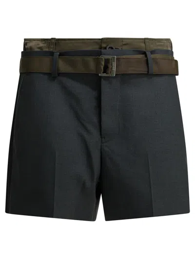 Sacai Grey Polyester Wool Shorts In Black