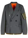 Sacai Double-breasted Wool And Nylon Blazer In Gray