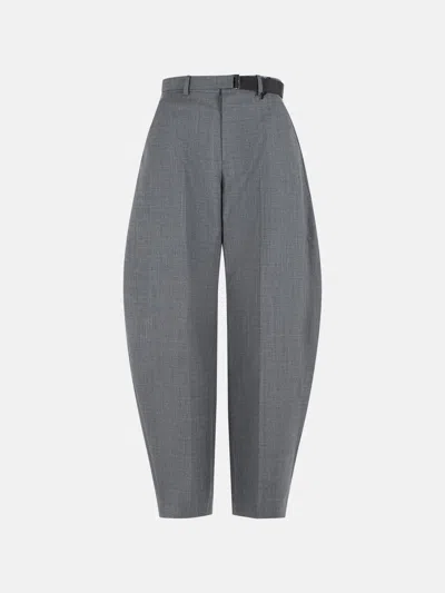 Sacai Wool Trousers Pleated Design Belt Loops In Gray
