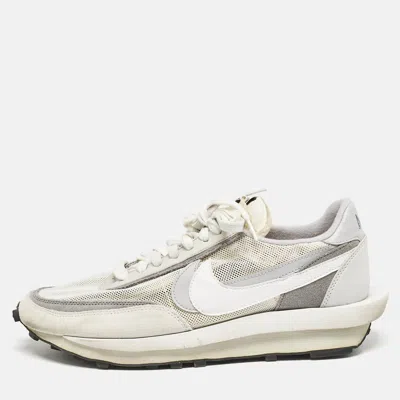 Pre-owned Sacai Grey/white Mesh And Suede Vaporwaffle Low Top Sneakers Size 46 In Gray