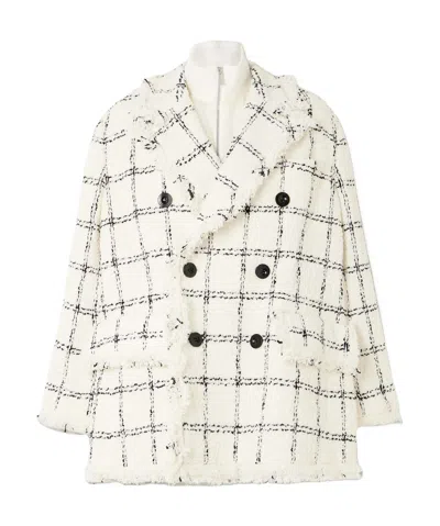 Sacai Grid Tweed Double-breasted Blazer In White