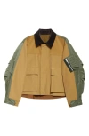 Sacai Grosgrain & Twill Blouson Jacket In Beige/khaki