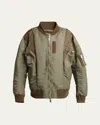 Sacai Grosgrain Insert Nylon Bomber Jacket In Beige