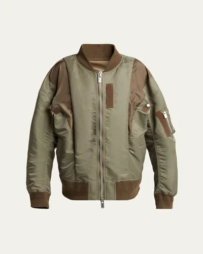 Sacai Grosgrain Insert Nylon Bomber Jacket In Green