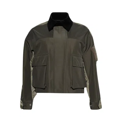 Pre-owned Sacai Grosgrain Nylon Twill Blouson 'khaki/beige' | Green | Women's Size 2