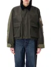 Sacai Hybrid Cargo Pocket Contrast Collar Utility Jacket In Khaki Beige