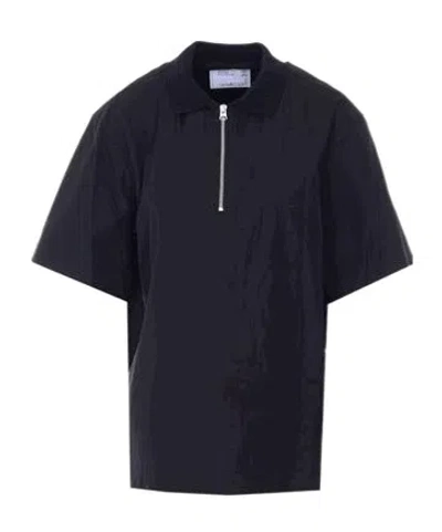 Sacai Zip Short-sleeve Polo Shirt In Black